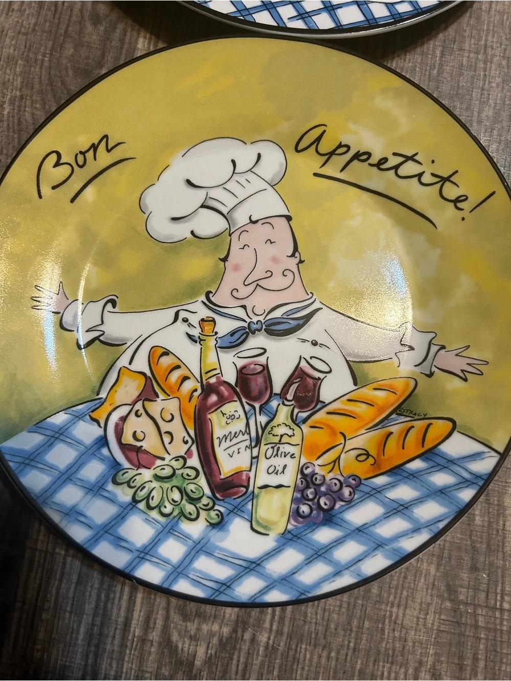 Vintage Mud Pie Tracy Flickenger Bon Appetite Fat Chef Salad/Bread 8” Plate Set